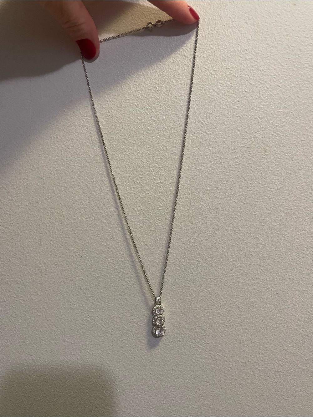 Sterling Silver Three-Stone Pendant Necklace - White